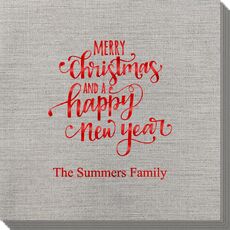 Hand Lettered Merry Christmas and Happy New Year Bamboo Luxe Napkins
