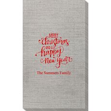 Hand Lettered Merry Christmas and Happy New Year Bamboo Luxe Guest Towels