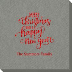 Hand Lettered Merry Christmas and Happy New Year Linen Like Napkins