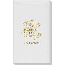 Hand Lettered Merry Christmas and Happy New Year Linen Like Guest Towels