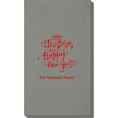 Hand Lettered Merry Christmas and Happy New Year Linen Like Guest Towels
