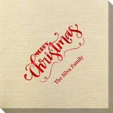 Hand Lettered Merry Christmas Scroll Bamboo Luxe Napkins