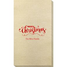 Hand Lettered Merry Christmas Scroll Bamboo Luxe Guest Towels