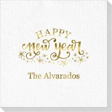 Hand Lettered Sparkle Happy New Year Deville Napkins