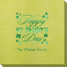 Happy St. Paddy's Day Clover Bamboo Luxe Napkins