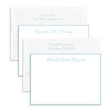 Aqua Hand-Bordered Flat Note Cards - Raised Ink