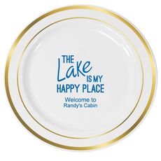 The Lake is My Happy Place Premium Banded Plastic Plates