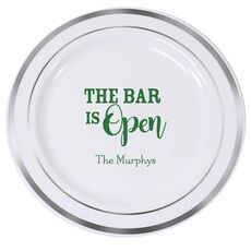 The Bar is Open Premium Banded Plastic Plates