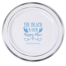 The Beach Is Our Happy Place Premium Banded Plastic Plates