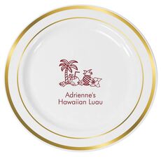 Tropical Hawaiian Luau Premium Banded Plastic Plates