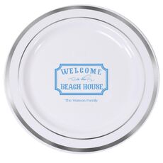 Welcome to the Beach House Sign Premium Banded Plastic Plates