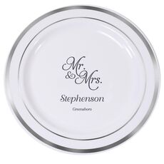 Elegant Mr. & Mrs. Premium Banded Plastic Plates