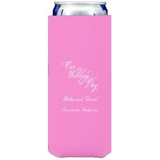Elegant Our Wedding Day Collapsible Slim Koozies