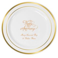 Elegant Happy Anniversary Premium Banded Plastic Plates