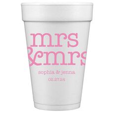 Stacked Happy Mrs & Mrs Styrofoam Cups