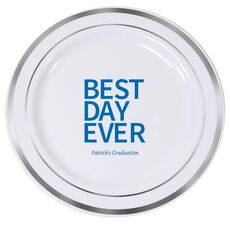 Bold Best Day Ever Premium Banded Plastic Plates