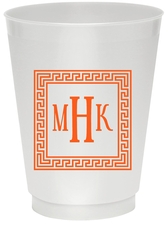 Greek Key Border with Monogram Colored Shatterproof Cups