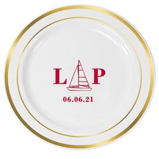 Sailboat Initials Premium Banded Plastic Plates