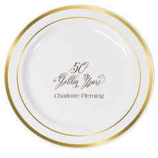 Elegant 50 Golden Years Premium Banded Plastic Plates