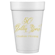 Elegant 50 Golden Years Styrofoam Cups