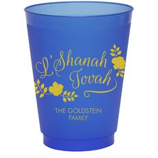 Floral L'Shanah Tovah Colored Shatterproof Cups