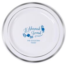 Floral L'Shanah Tovah Premium Banded Plastic Plates