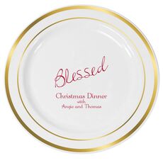 Expressive Script Blessed Premium Banded Plastic Plates