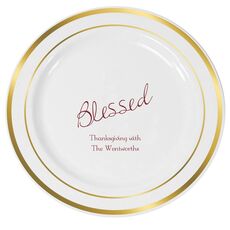 Expressive Script Blessed Premium Banded Plastic Plates