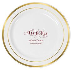 Scroll Mrs & Mrs Premium Banded Plastic Plates