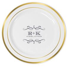 Courtyard Scroll with Initials Premium Banded Plastic Plates