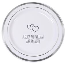 Modern Double Hearts Premium Banded Plastic Plates