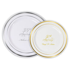 Pick Your Elegant Anniversary Year Premium Banded Plastic Plates