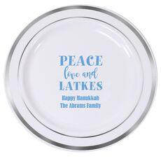 Peace Love And Latkes Premium Banded Plastic Plates