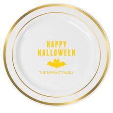 Happy Halloween Bat Premium Banded Plastic Plates