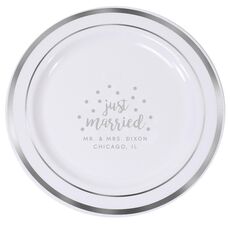 Confetti Dots Just Married Premium Banded Plastic Plates