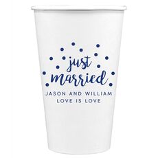 Confetti Dots Just Married Paper Coffee Cups