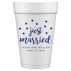 Confetti Dots Just Married Styrofoam Cups