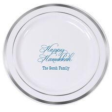 Elegant Happy Hanukkah Premium Banded Plastic Plates