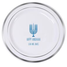 Happy Hanukkah Menorah Premium Banded Plastic Plates