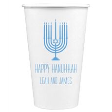 Happy Hanukkah Menorah Paper Coffee Cups