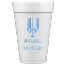 Happy Hanukkah Menorah Styrofoam Cups