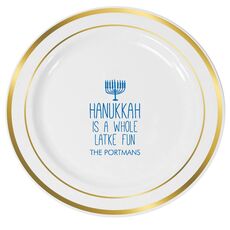 Latke Fun Hanukkah Premium Banded Plastic Plates