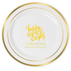 Calligraphy Happy Easter Premium Banded Plastic Plates