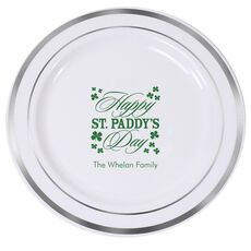 Happy St. Paddy's Day Clover Premium Banded Plastic Plates