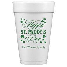 Happy St. Paddy's Day Clover Styrofoam Cups
