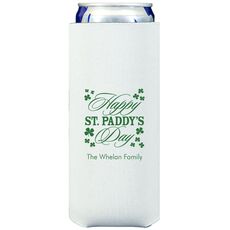 Happy St. Paddy's Day Clover Collapsible Slim Koozies