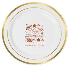Happy Thanksgiving Autumn Premium Banded Plastic Plates