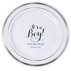 Elegant It's A Boy Premium Banded Plastic Plates