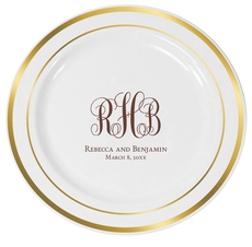 Fancy Script Monogram with Text Premium Banded Plastic Plates