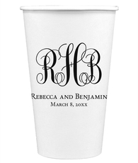 Fancy Script Monogram with Text Paper Coffee Cups